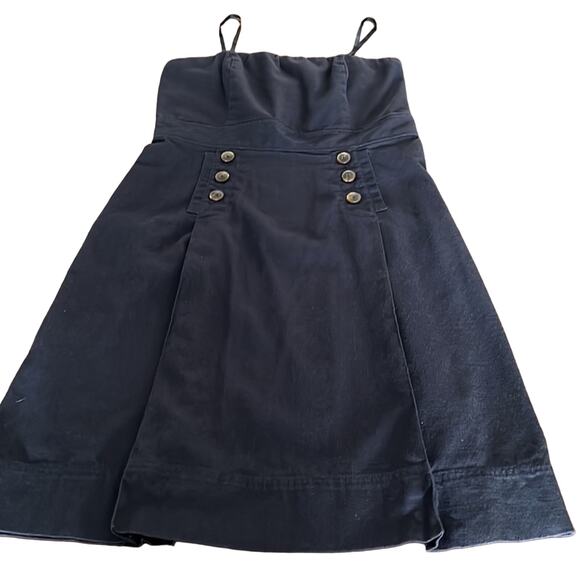 George By Mark Eisen Navy Blue Linen Look Dress Woman Size 12 Strapless - Picture 5 of 9